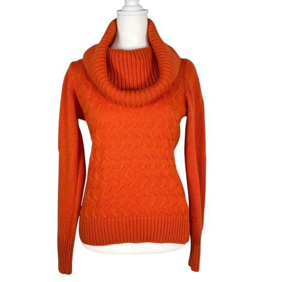 Anthropologie Hekla & Co Wool Blend Burnt Orange Cable Knit Cowl Neck Sweater S - Picture 3 of 13